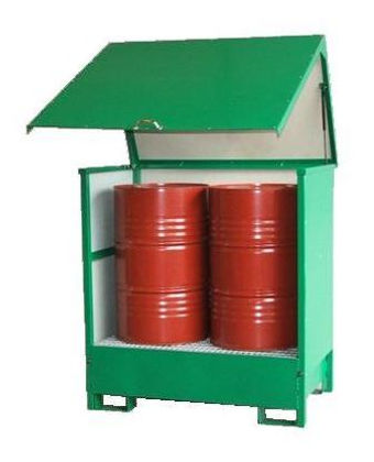 Conteneur de sécurité autonome - Stockage vertical et horizontal - Fûts 60, 120 ou 220 L - Capacité 2 ou 4 fûts - Bac étanche galvanisé_1