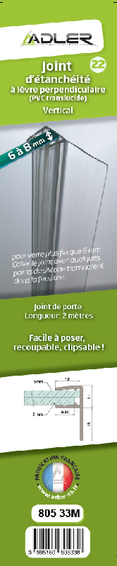 Joint d'étanchéité lèvre perpendiculaire - 200 cm - pour verre de 6 à 8 mm_1