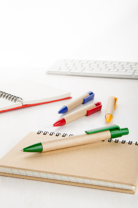 Stylo à bille en carton recyclé - embout et clip en plastique - recharge bleue_1