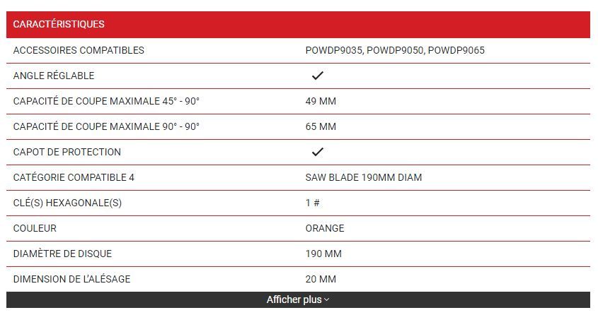 Powdp2525 - scies circulaires - varo - capacité de coupe maximale 45° - 90° 49 mm_1