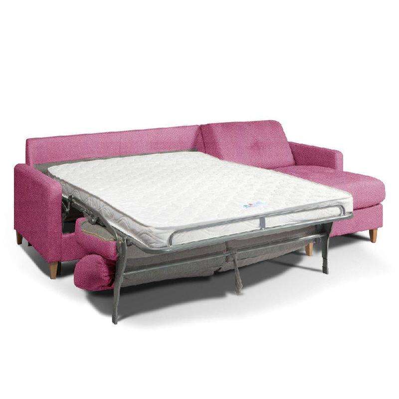Canapé d'angle scandinave en velours rose - Matelas 16 cm - Système express - Sommier à lattes Renatonisi - 140 x 197 cm_1
