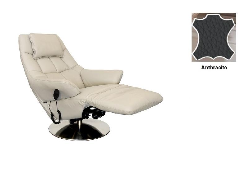 Fauteuil relax électrique KILLEM - bi-moteur, coloris anthracite, piètement pivotant en inox - confort et design élégant_1