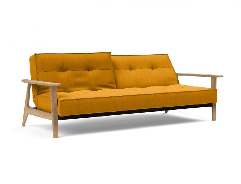 Innovation Living - Canapé-lit design Splitback Frej convertible 115x210 cm avec accoudoirs en bois - Tissu Elegance Burned Curry_1