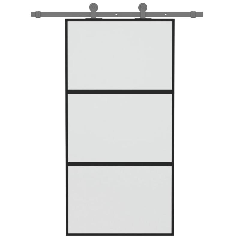 Vidaxl porte coulissante noir 102,5x205 cm verre trempé aluminium 155200_1