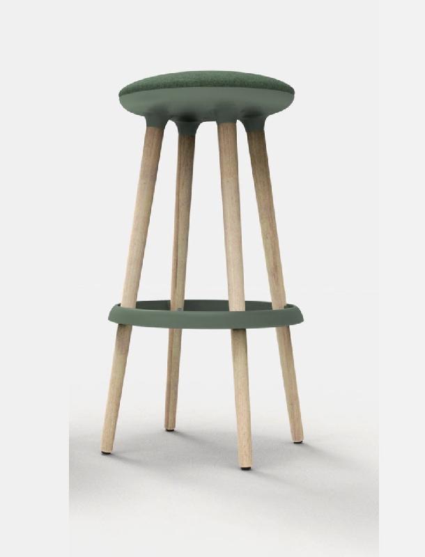 Tabouret haut avec pieds en bois et repose pieds TOP - Vert 710_1