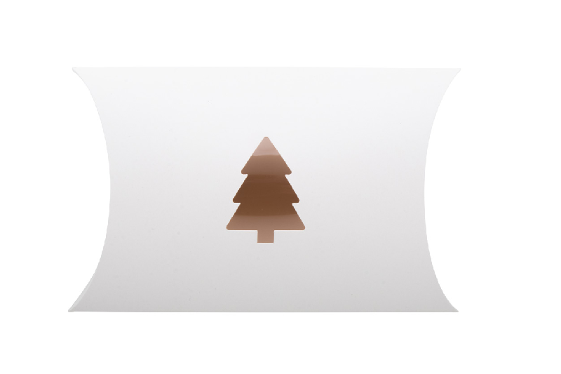 Boite en forme de petit coussin - sur mesure en papier cartonné avec fenêtre sapin de Noël - Quantité minimale 50 pcs_1