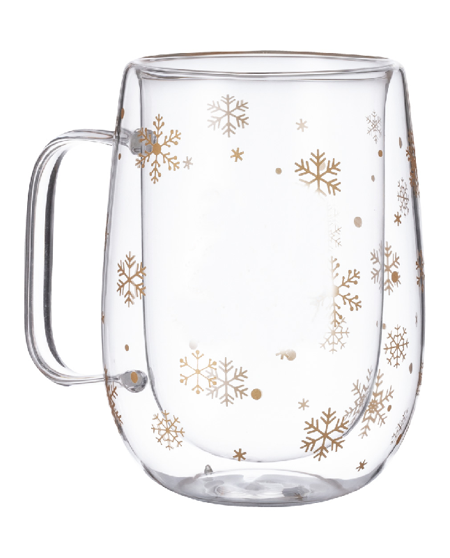 Mug thermos Noël - isotherme en verre borosilicaté à double paroi - 400 ml avec motif flocon de neige_1