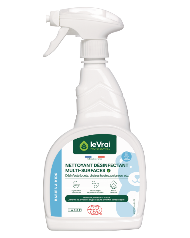 Babies & kids nettoyant desinfectant multi-surfaces pret a l'emploi ecocert ph : 1,5 / 2,5 le vrai (6010) vapo de 750ml_1
