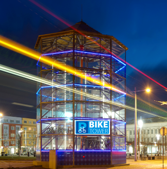 Parking vélo fermé - Tour de mobilités douces - structure en acier, bardage en verre trempé - capacité de 116 vélos_1