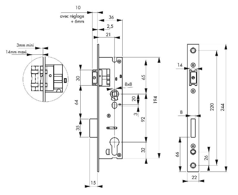 SERRURE ENCASTRABLE POUR PORTE D'ENTRÉE AXE 21 L 36 ENTR'AXE 92_1