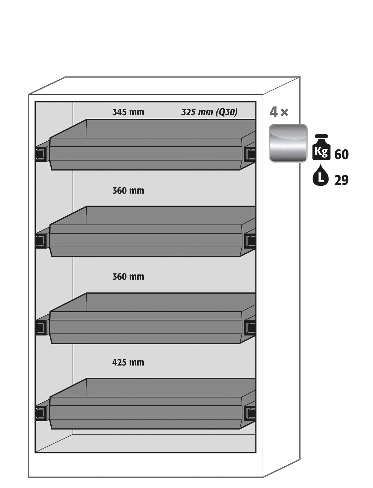Armoire de sécurité Q-PEGASUS-90 modèle Q90.195.120.WDAC - Réf 30002-047-33651 - Type 90/30 - Construction robuste certifiée NF EN 14470-1_1