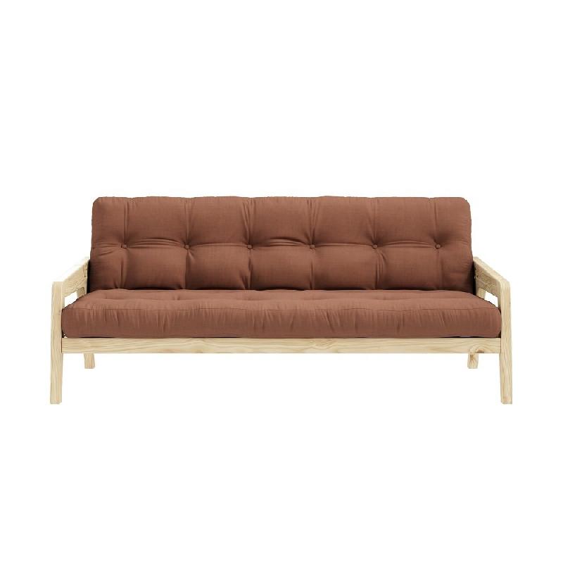 Canapé convertible futon Grab - Pin naturel brun argile - Couchage 130 x 190 cm_1