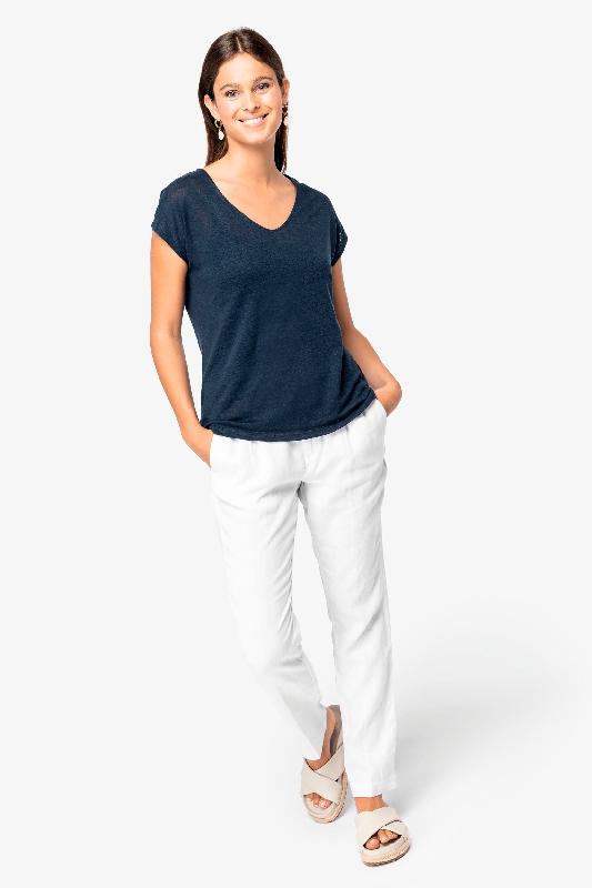 T-shirt col V en lin femme - Réf: NS321 - 100% lin - Marque Native Spirit - 190 g/m²_1