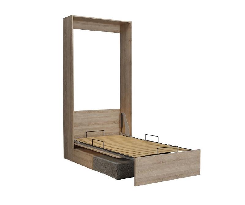 Armoire lit escamotable Dynamo Sofa - canapé intégré - chêne naturel et tissu gris - couchage 90x200 cm_1