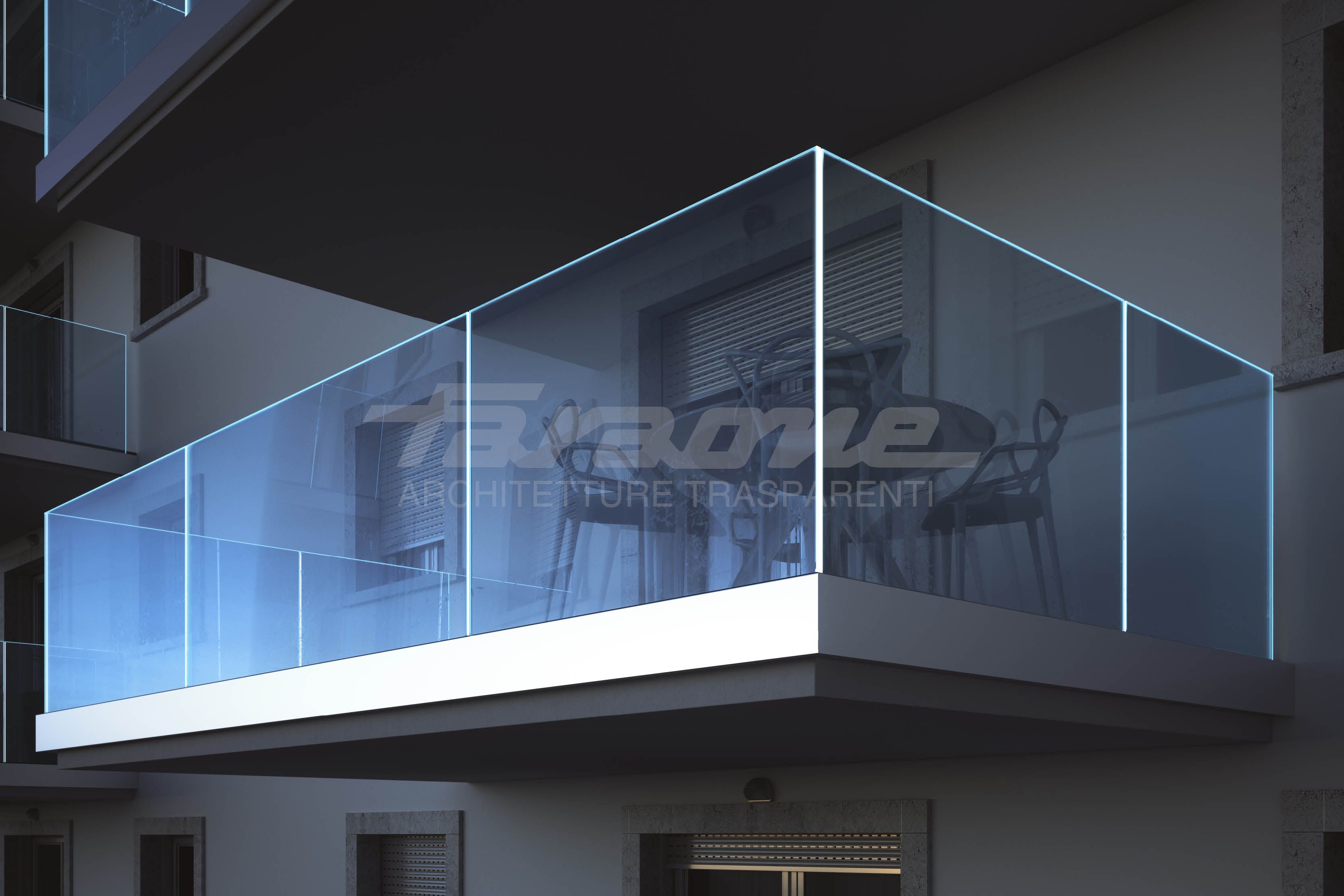 Ninfa 185 - garde-corps en verre et aluminium - Faraone - design minimal - fixation en nez de dalle_1