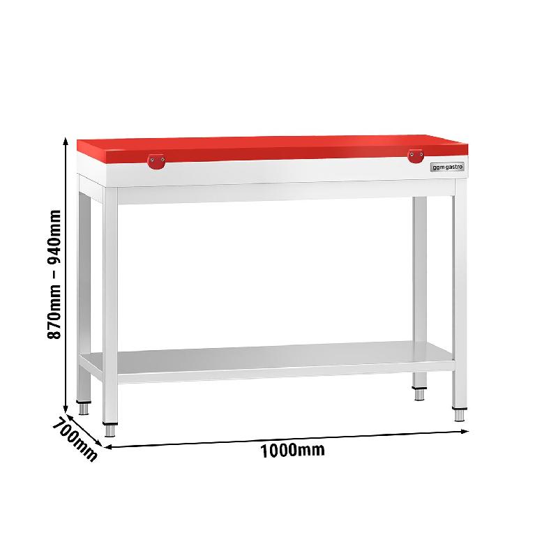 Table inox de découpe avec plan rouge - Profondeur 700 mm | Ggm - 1000_1