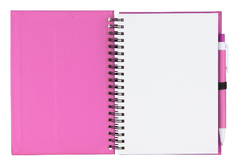 Bloc-notes à spirales - 70 pages non lignées en papier recyclé - Stylo bille assorti - Couleur fuchsia - Encre bleue - Poids 170 g_1