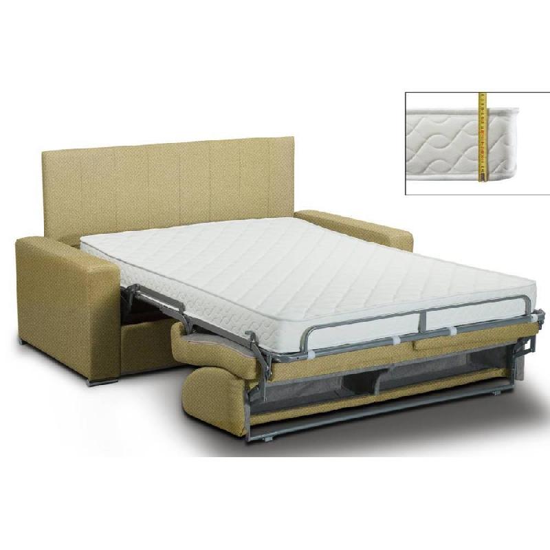 Canapé lit 3 places express Renatonisi - Velours jaune - 140cm tête de lit intégrée, matelas 16cm_1