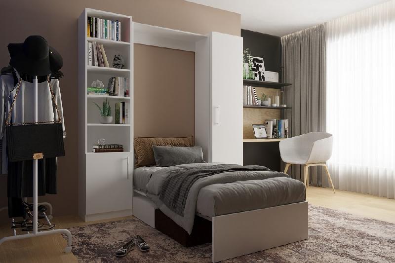 Lit escamotable blanc Dynamo Sofa - Canapé intégré marron - Couchage 90x200 cm - L : 205 cm_1