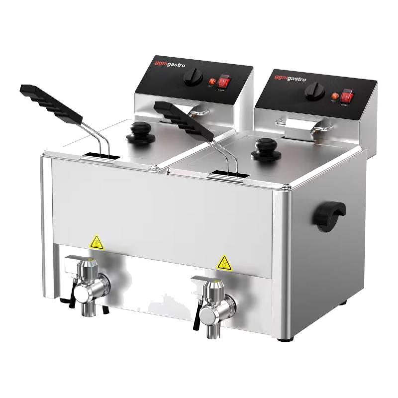 Friteuse électrique double 2 x 8L - avec robinet de vidange | GGM_1
