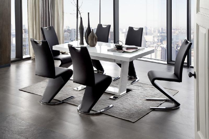 Lot de 2 chaises ALBI - tissu noir - piètement tube chrome - design chic et moderne_1