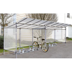 Abri vélo semi-ouvert - structure en aluminium anodisé - bardage en polycarbonate alvéolaire traité anti-UV_1