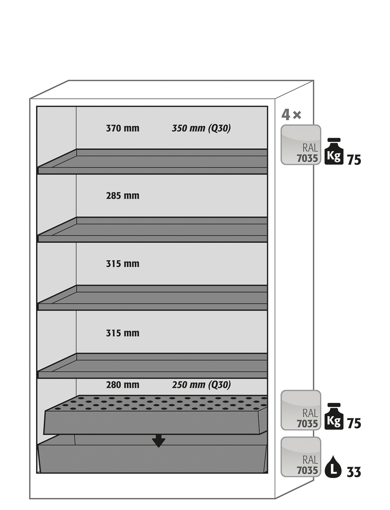 Armoire de sécurité Q-CLASSIC-30 modèle Q30.195.116 - Réf 31003-067-33636 - Type 30 - Stockage de substances dangereuses inflammables selon NF EN 14470-1_1