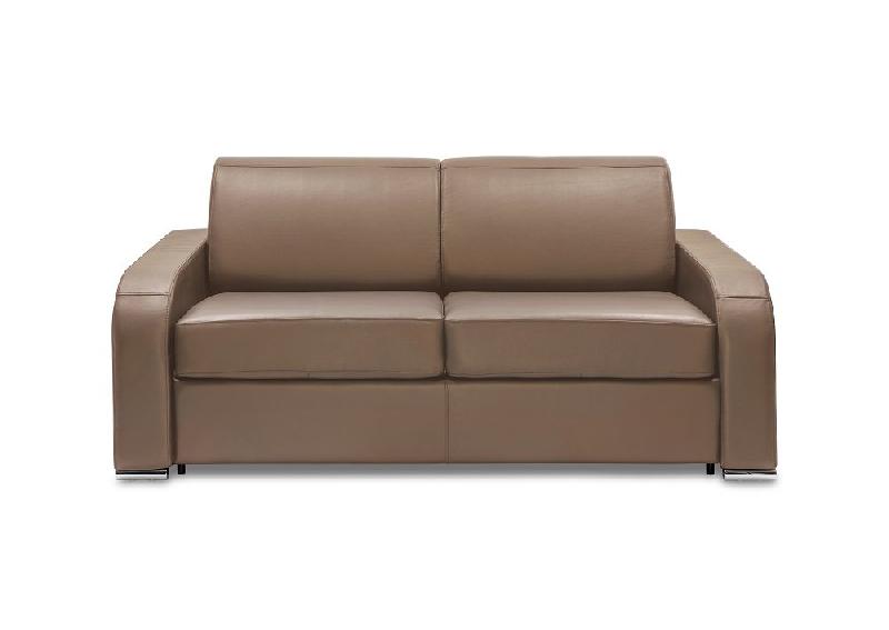 Canapé lit convertible express Sofia édition spéciale cuir - 160 cm - Matelas 16 cm inclus - Taupe_1