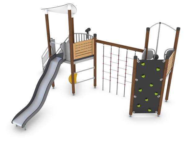Structure multi-jeux 3 à 12 ans - Uniplay Adantes 8061765 Hags - Poteaux bois et panneaux HPL, fondation à enterrer_1