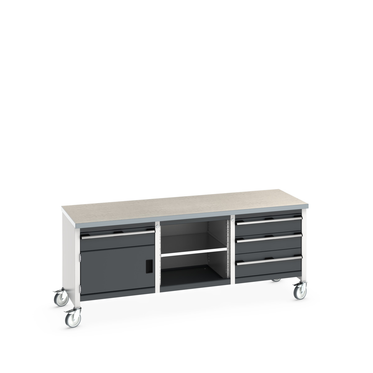 Établi monobloc mobile Cubio KW 2078-3.4 Mob - 2000x750x840 mm - rangement intégré, plateau lino 40 mm_0