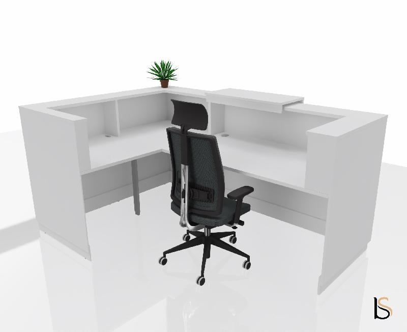 Banque d'accueil d'angle Delta Plus avec réhausse - Mobel Linea - 224, Blanc mat, Droite, Blanc, Non_1