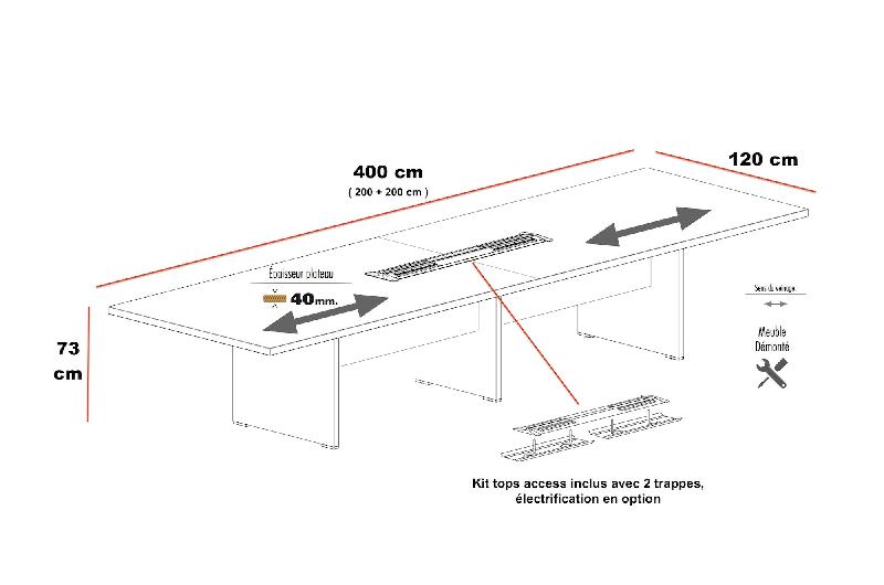 Grande table de réunion rectangulaire TAK - Mobel Linea. - Oui, Acacia clair, 400_1