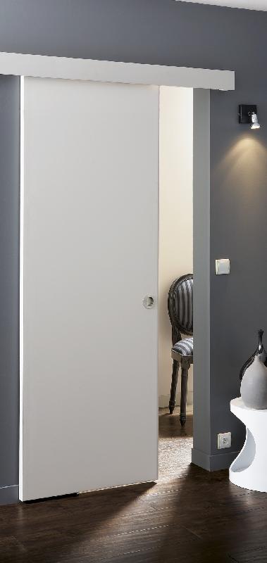 Porte coulissante en bois - 204 x 73 cm - Blanche, Prépeinte, Âme alvéolaire_1