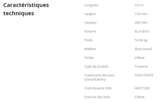 Traverse paysagère chêne non traité - Point P - L. 2,6 m - 120x200 mm - Réf. 3168374_1