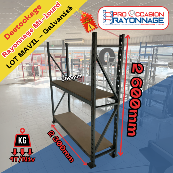 Rayonnage mi-lourd - 6 échelles, 16 niveaux avec plateau bois aggloméré 22mm inclus - MAVIL_1