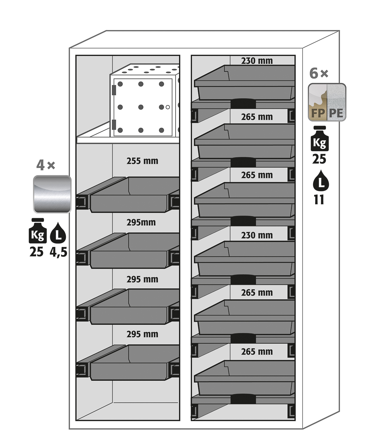 Armoire de sécurité combinée K-PHOENIX Vol.2-90 modèle K90.196.120.MC.FWAC - Réf 30336-001-33843 - Type 90/30 avec système d'aération intégré et stockage compartimenté_1