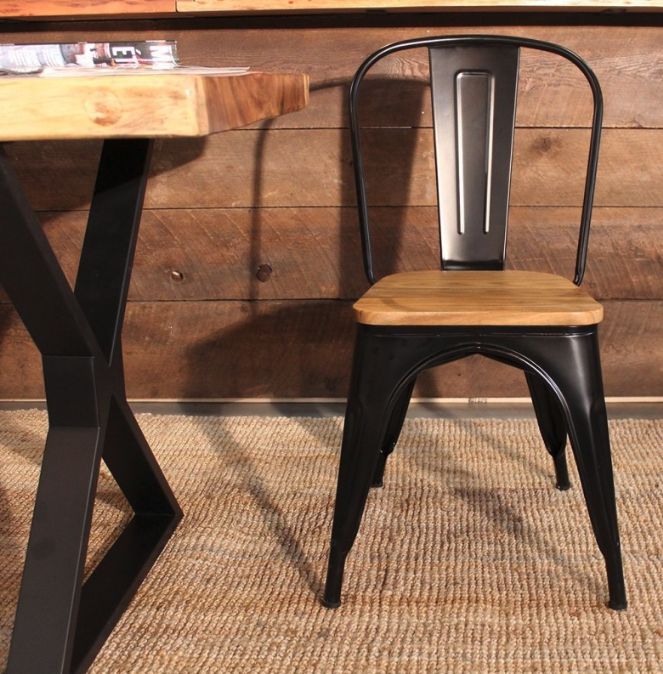 Chaise de restaurant vintage - structure acier et assise bois d'orme massif - usage intérieur/extérieur_1