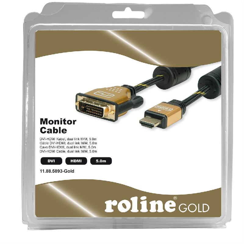ROLINE GOLD Câble pour écran DVI-HDMI, M-M, (24+1) dual link, Retail Blister, 5 m_1