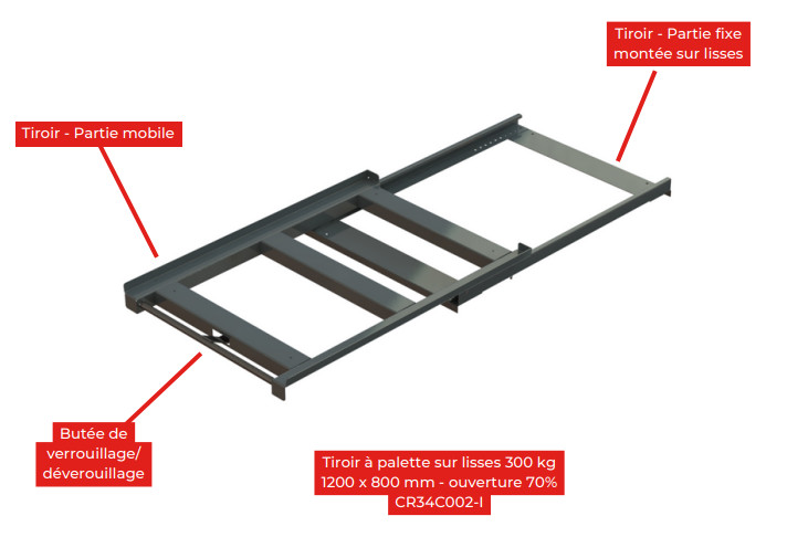 Tiroir à palettes pour lisses 300 kg - TP300 - 70% - 800 x P 1200 mm - CR34C002-I_1