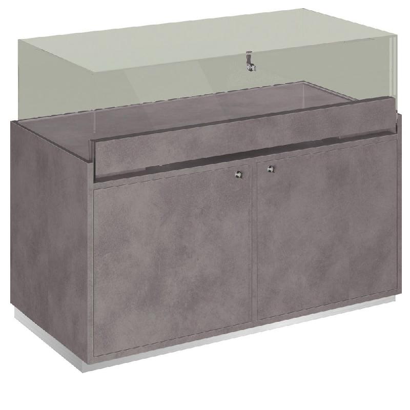 Comptoir T03 vitrine 4 Faces et MDF naturel+béton - 120x60x93cm_1