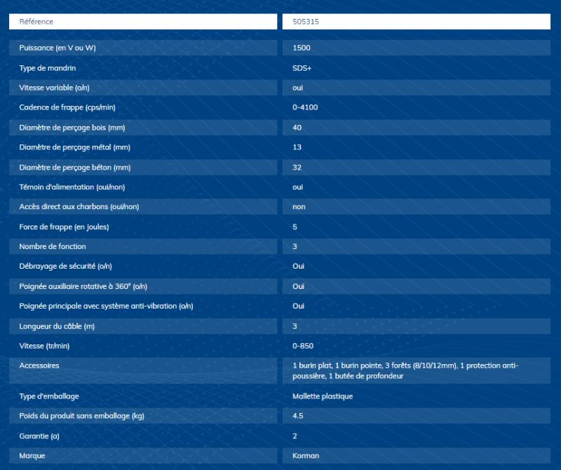 Perforateur & burineur - Korman - moteur puissant 1500W - 5J - 505315_1