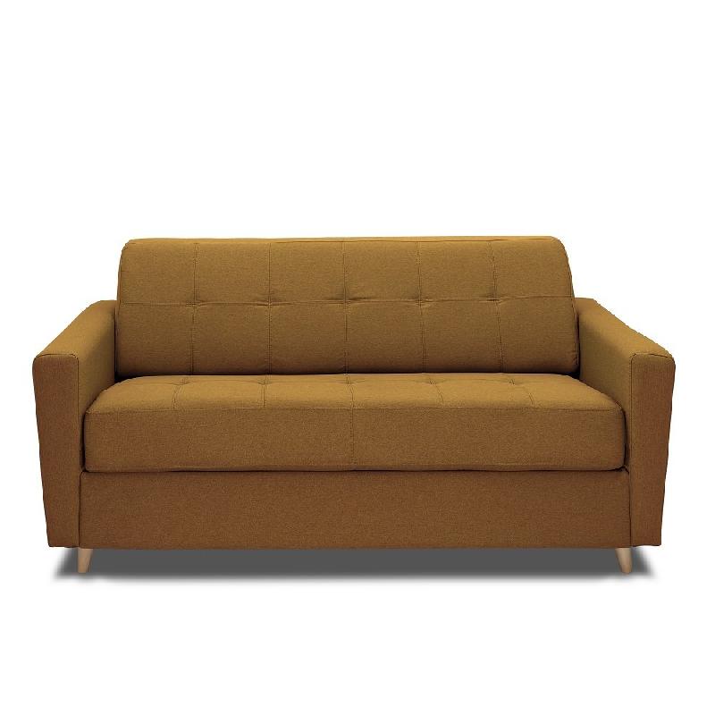 Canapé Mezzano convertible express - Matelas 16 cm - Sommier métal 140 cm - Tissu tweed jaune moutarde - Design scandinave_1