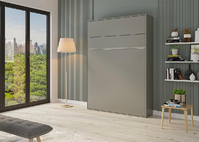 ARMOIRE LIT ESCAMOTABLE GENIUS GRIS MAT OUVERTURE ASSISTÉE COUCHAGE 160*200_1