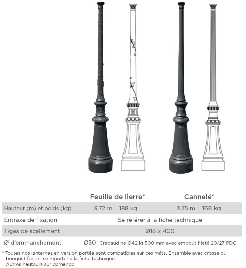 Mât d'éclairage public Vicomte - Fonte thermolaquée GL-250 avec zingage anticorrosion_1