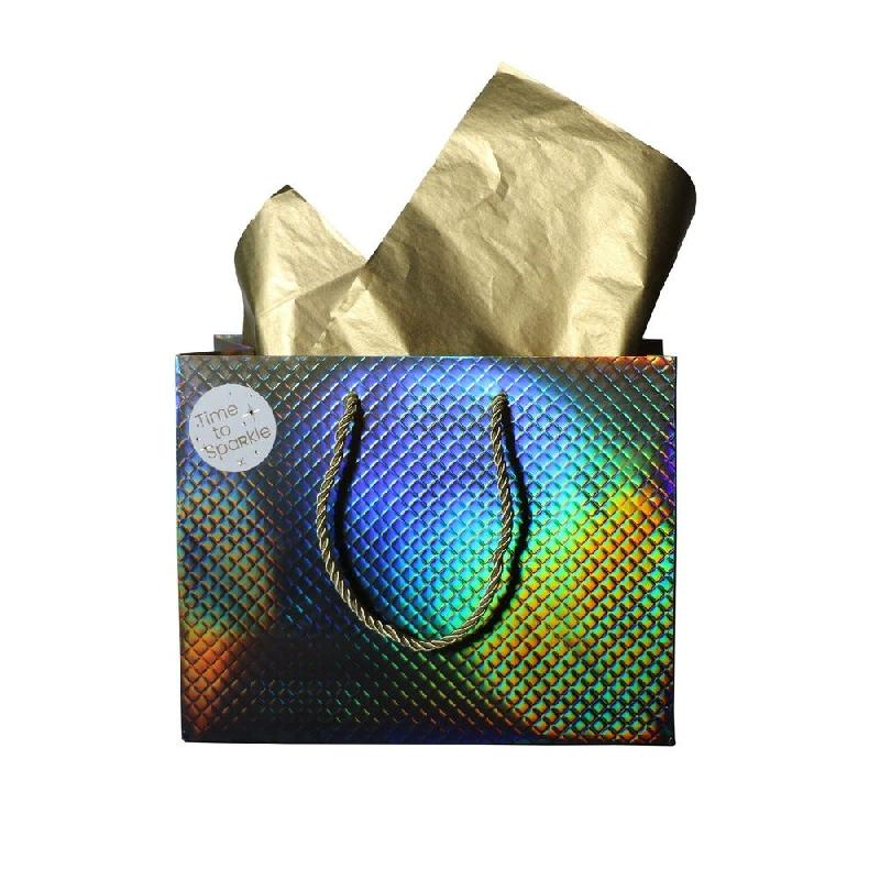 Sac luxe Holografica bronze poignées cordelières or 23x10x18cm - par 10_1