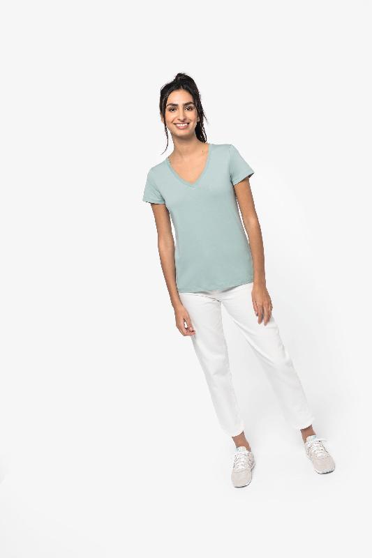 T-shirt écoresponsable col V femme - 100% coton biologique - Réf: NS334 - Native Spirit_1