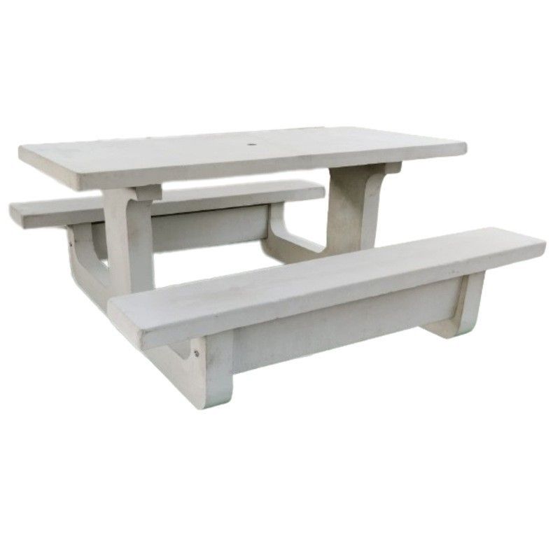 Table pique-nique béton - robuste et durable - capacité 8 personnes - angles arrondis - trou parasol Ø 40 mm_1