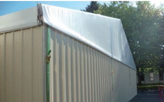 Tente de stockage fermée en aluminium - Couverture en bacacier - Dimensions 25 x 15 x 3 m - Ancrage au sol avec platine_1