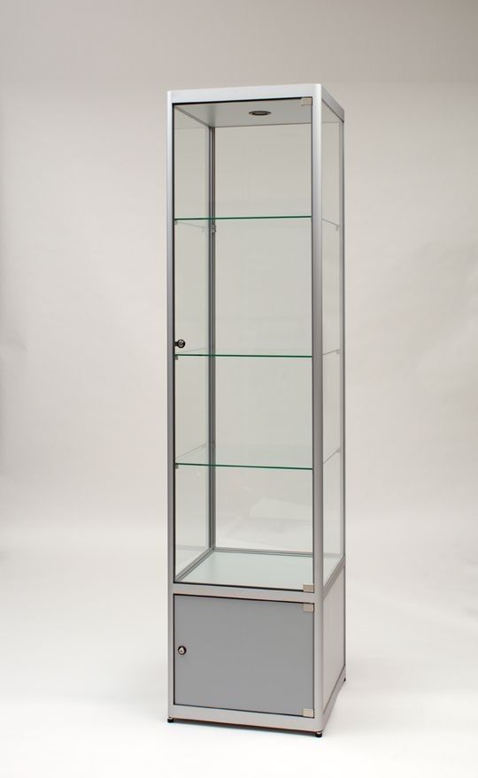 Vitrine colonne argent l 50 cm avec rangement et eclairage led_0