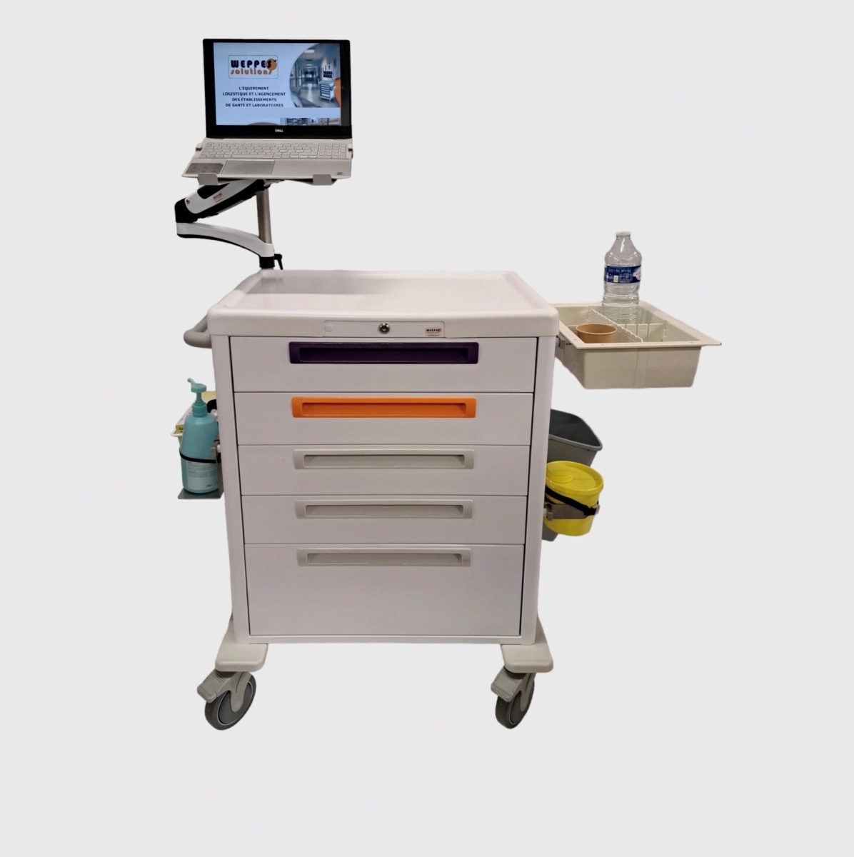 Chariot de soins à tiroirs télescopiques avec support informatique JETCART : La solution idéale pour la distribution de médicaments et les procédures de soins_1